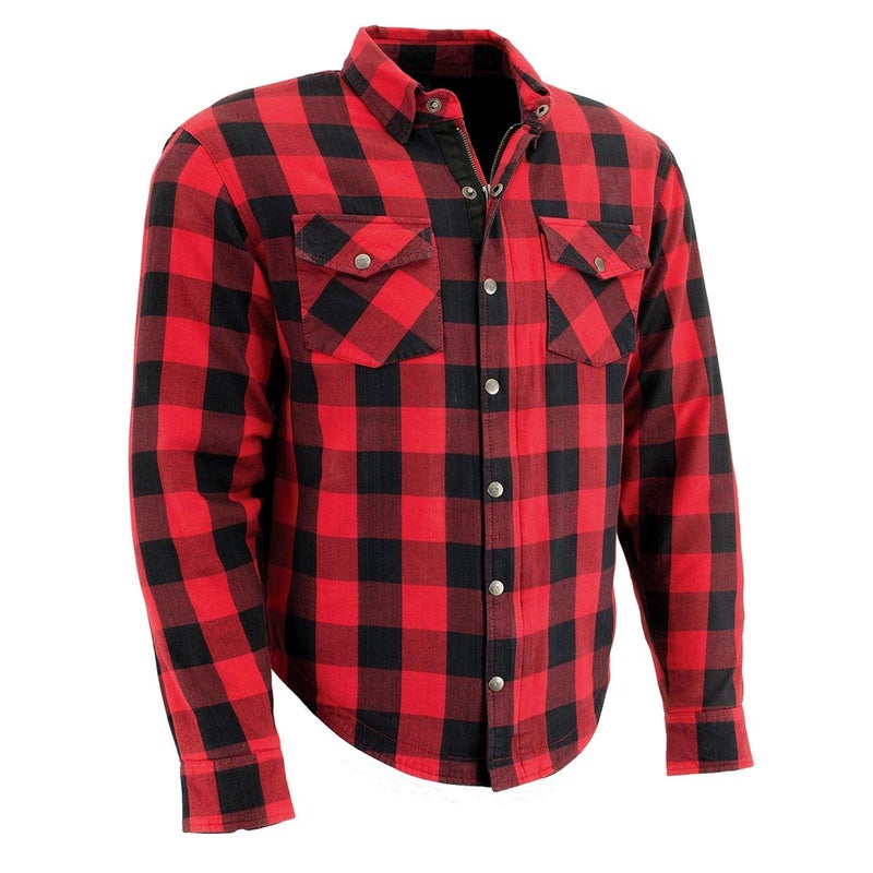 Milwaukee Leather MPM1631 Mens Plaid Flannel Biker Shirt with CE Approved Armor  Reinforced wAramid Fiber  Medium Red